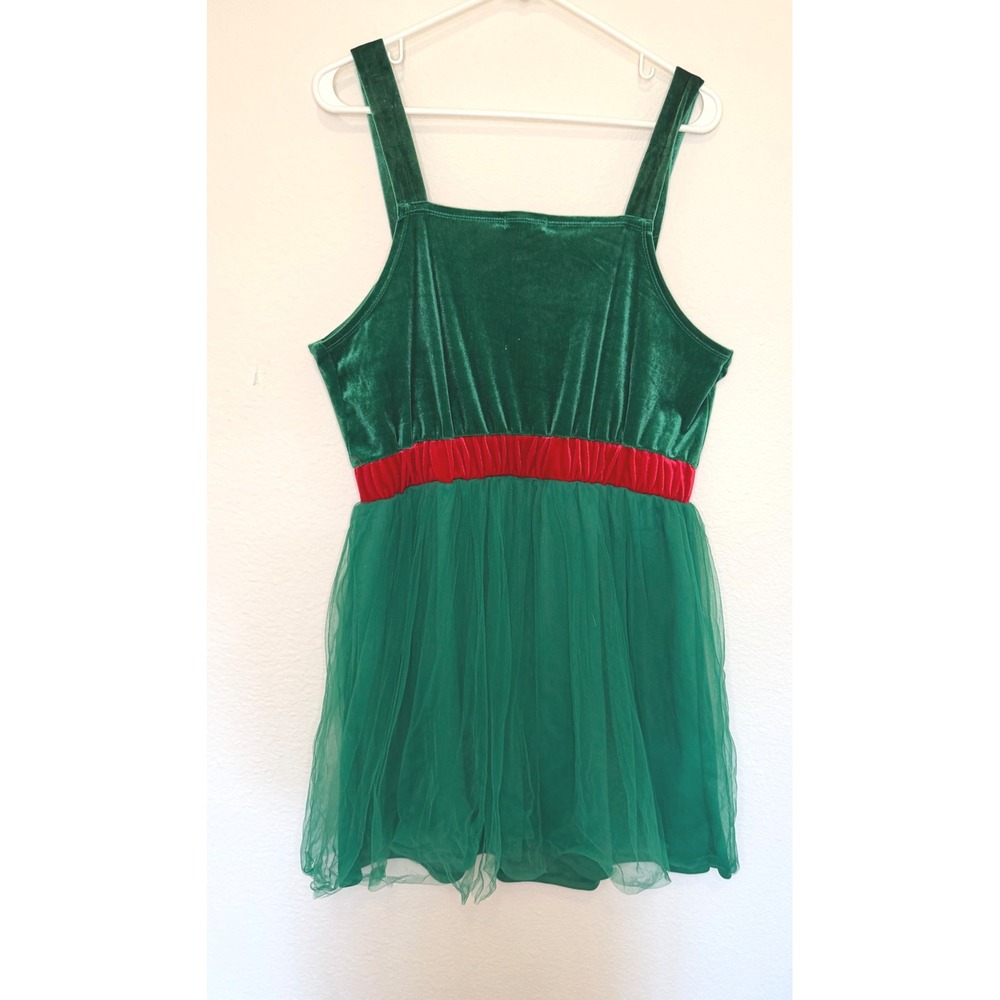 Elf Costume Dress Large Green Red Velvet Tulle Christmas Holiday Party - Picture 2 of 7